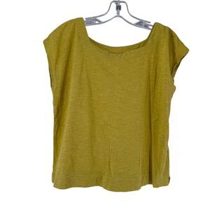 Eileen Fisher Top Yellow Hemp Cotton XS Boxy Relaxed Square Neck Short Sleeve